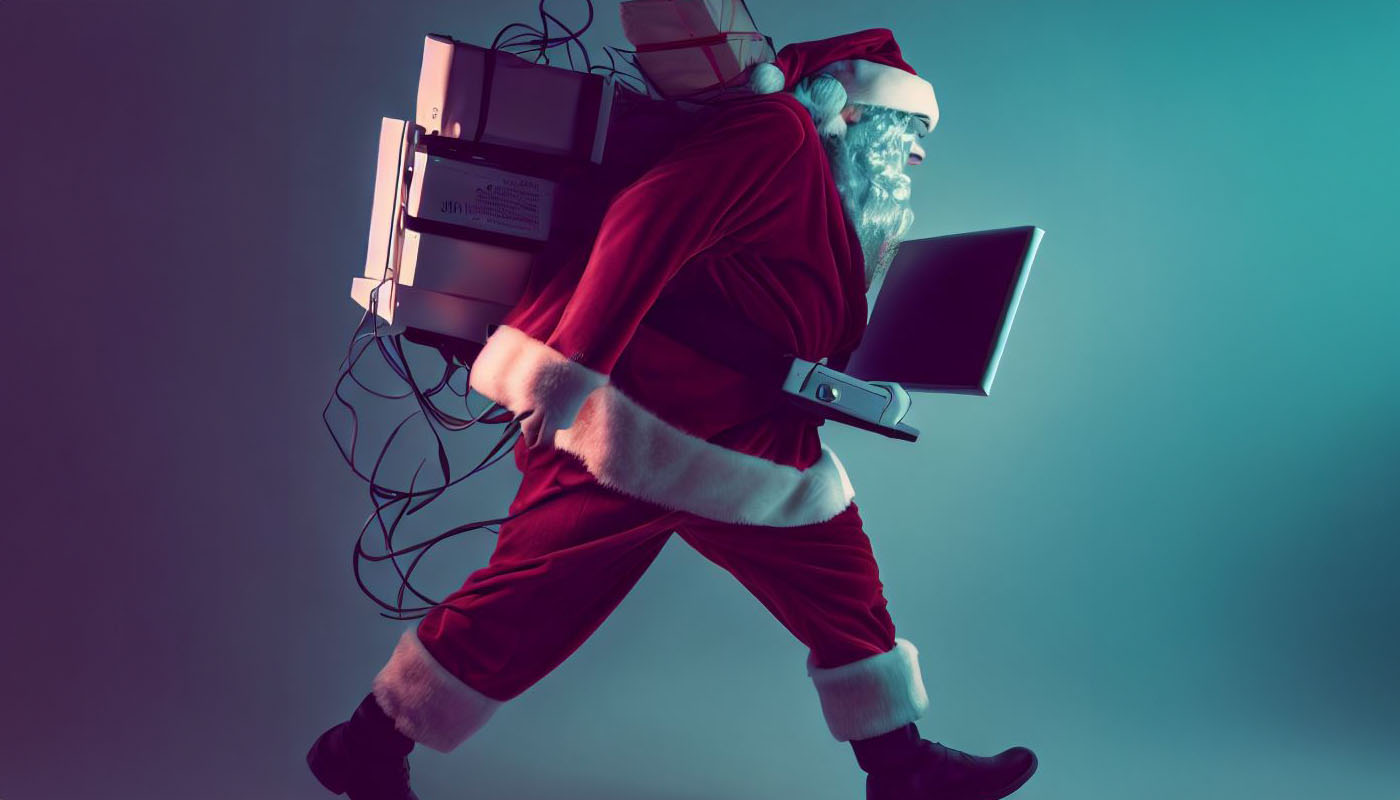Jultomten bär på dator